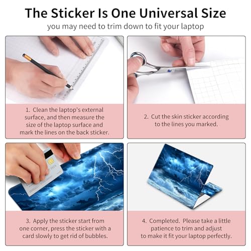 Laptop Skin Sticker 3-Piece Set,Blue Sky with Lightning | Trim-to-fit 3-piece vinyl set with one 15 x 10.6 in lid skin and two palm-rest decals for many 12-15.6 in laptops - color: Blue Sky With Lightning