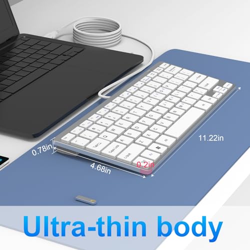 Ultra-Slim 78keys USB Mini Wired Keyboard with Media Hotkeys for Apple Mac Pro, MacBook 56Pro/ iMac, Air, Mac mini, Laptop Computers, Windows Desktop PC 11/10/8/7, with USB-A to C OTG Adapter, White - color: Silver White, size: USB-A