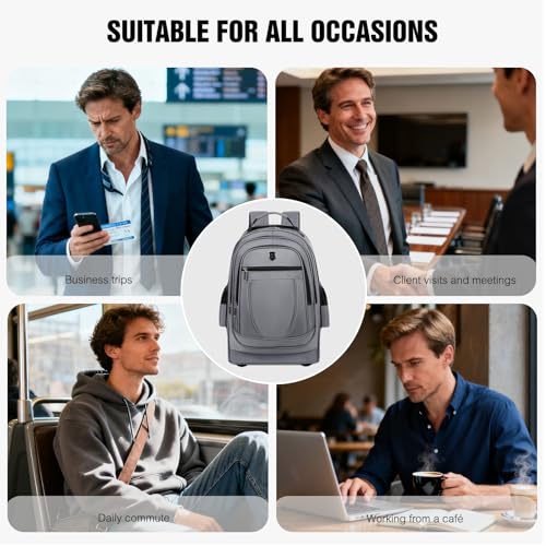FANDARE 35L Rolling Laptop Backpack 2-in-1 Trolley Convertible Luggage Backpack with Wheels Travel Daypacks Multi-Functional Carry-On for Business Travel Trip Men Outdoor Urban Backpacks Grey - color: Grey