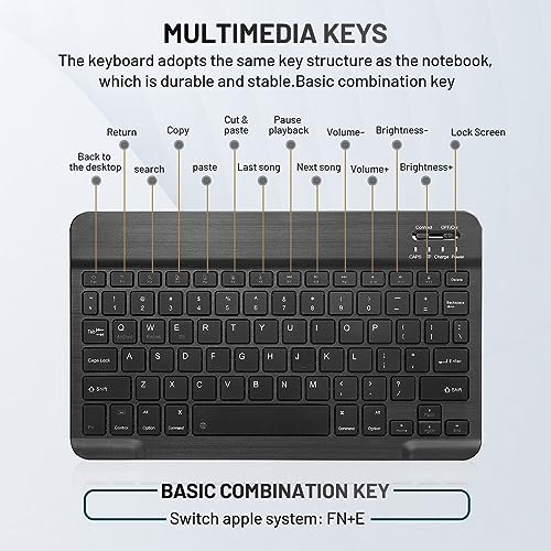 Ultra-Slim Bluetooth Keyboard Portable Mini Wireless Keyboard Rechargeable for Apple iPad iPhone Samsung Tablet Phone Smartphone iOS Android Windows (10 inch Black) - color: black