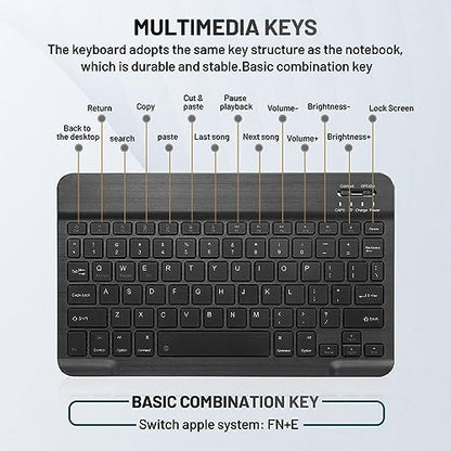 Ultra-Slim Bluetooth Keyboard Portable Mini Wireless Keyboard Rechargeable for Apple iPad iPhone Samsung Tablet Phone Smartphone iOS Android Windows (10 inch Black) - color: black