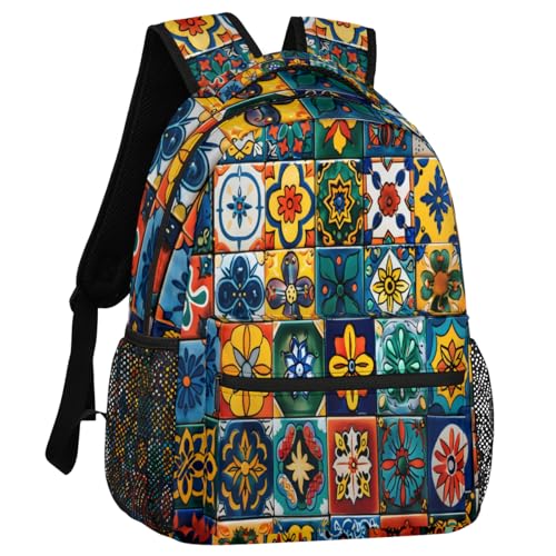 Mexican Talavera Ceramic Tile Backpack for Women Men Adults Shoulder Computer Laptop Backpack Sports Hiking Gym Workout Travel Casual Daypack - color: Multicolor 8