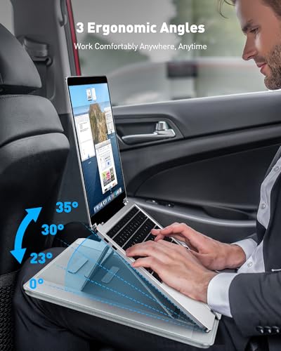 AboveTEK Adjustable Laptop Lap Desk, 3 Ergonomic Angles, PU Leather Non-Slip Surface, Heat Shield, Retractable Mouse Pad, Portable Laptop Lap pad for Bed, Sofa, Travel (Light Gray) - color: Light Gray