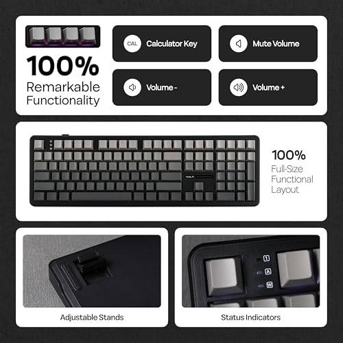 MechLands Aula F108 100% Wireless Gaming Keyboard, Full Size Custom Gasket Mechanical Keyboard, 4000mAh Battery, Programmable 108 Keys, Hot-Swappable, for Win/Mac (Black Gradient) - color: Black Gradient