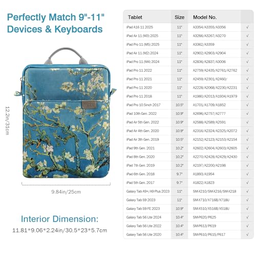 MoKo 9-11 Inch Tablet Sleeve Bag Handle Carrying Case with Shoulder Strap for iPad Pro, Air, 10th, 9/8/7, Air 5/4, Tab S8/S9, Apricot Flower | Fits iPad Pro 11-inch M4, iPad Air 11-inch M2, iPad 10th 10.9, iPad 9/8/7th 10.2 and Tab S8/S9 11, Apricot Flowe
