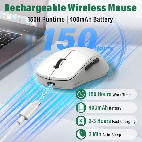 E-YOOSO XuanGui Rechargeable Wireless Mouse,Bluetooth Mouse for Laptop,Tri-Mode 2.4G/BT5.1/USB C,150 Hour Battery Life,5-Level DPI 4000 Max,50g Lightweight,for Laptop/PC/Computer/Mac/Tablet (White-2) - color: White-2