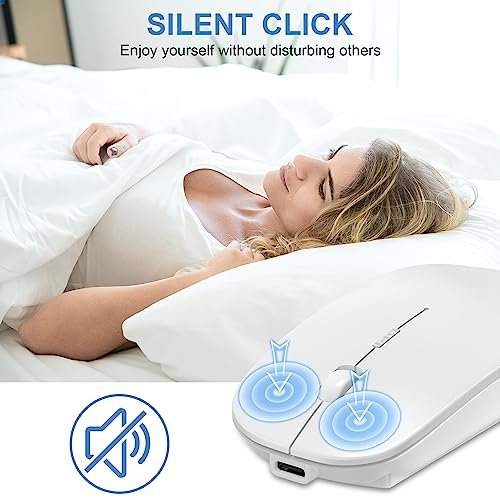 Bluetooth Wireless Mouse for MacBook Air Mac Pro Laptop Computer iPad Pad PC Laser Optical Rechargeable Mini Slim Silent Mouse Widely Used Desktop Hp iMac (White) - color: White