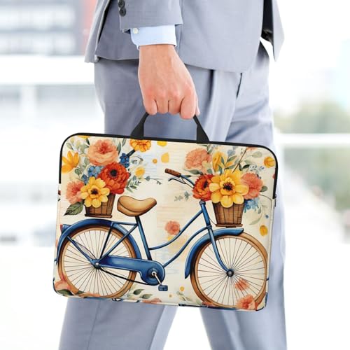 14 inch Laptop Sleeve with Handle Shockproof Laptop Bag Waterproof Computer Cover Bag Flower Bicycle Briefcase