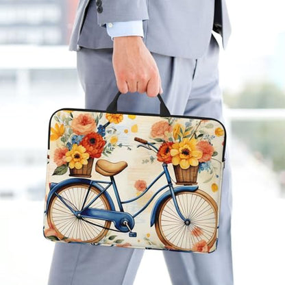 14 inch Laptop Sleeve with Handle Shockproof Laptop Bag Waterproof Computer Cover Bag Flower Bicycle Briefcase