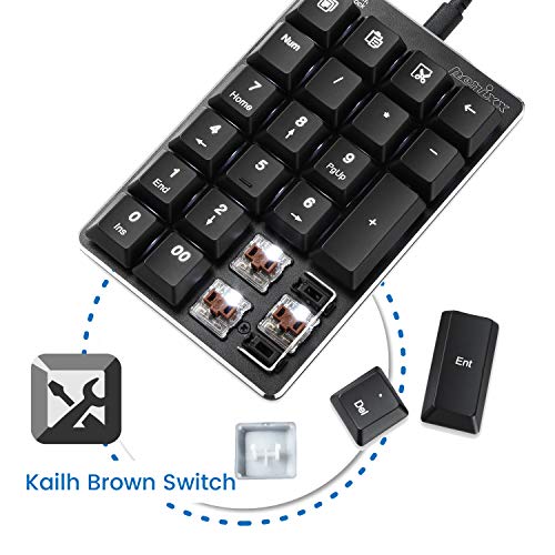 Perixx PERIPAD-303B, Backlit Mechanical Numeric Keypad - USB - Office Shortcut Keys - Full Size 22 Keys - Kailh Brown Switch Keys