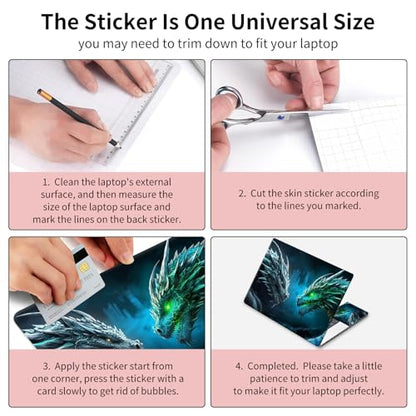 15.6 Inch Laptop Skin Sticker, Reusable Vinyl Cover Protector with 2 Wrist Pad Skins, Removable Waterproof Scratch-Resistant for 12-15.6 Inch Laptop Notebook,Green Dragon - color: Green Dragon