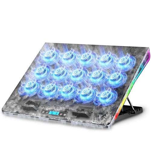 AICHESON Laptop Fan Cooling Pad 15 Fans for Up to 18 inch Gaming Laptops | RGB Lights, Ultimate Ergonomic Computer Stand Base with Silent Fans for 15-18 Inch Laptops, Blue LED Lights, 2 USB Ports - color: RGB