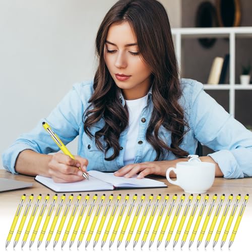Zonon 38 Pieces Rubberized Ballpoint Pen with Stylus Tip Stylish Metal Pen Capacitive Styli with Soft Rubberized Grip, Black Ink for Most Devices(Yellow) - color: Yellow