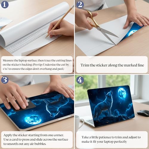 Universal Laptop Skin Sticker Decal,15.6 Inch Laptop Vinyl Cover for 13" 14" 15.6" Laptop,Scratch-Resistant Waterproof Protector Wrap,Reusable with Wrist Pads,Blue Wolf Moon Howl - color: Blue Wolf Moon Howl