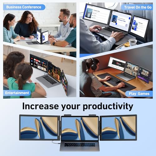Laptop Screen Extender, 14’’ FHD 1080P Triple Portable Monitor for Laptop with Ultra-Slim IPS Display, USB-C Plug and Play Multi Screen Attachment for 14"-15.6" Laptops - size: 14" Triple