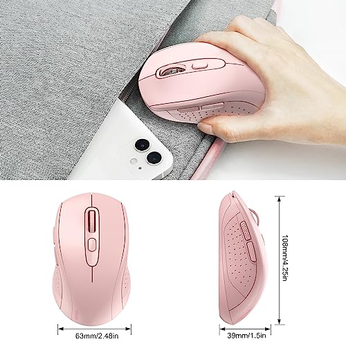 TECKNET 2-in-1 Bluetooth Mouse (BT 5.0/3.0+2.4Ghz), 6-Level 4000 DPI Pink | BT 5.0/3.0 & 2.4G wireless mouse with 4000 DPI, silent clicks, ergonomic design, and USB receiver for laptop and PC. - color: Pink