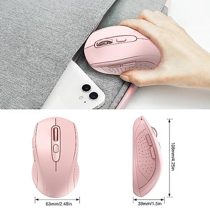 TECKNET 2-in-1 Bluetooth Mouse (BT 5.0/3.0+2.4Ghz), 6-Level 4000 DPI Pink | BT 5.0/3.0 & 2.4G wireless mouse with 4000 DPI, silent clicks, ergonomic design, and USB receiver for laptop and PC. - color: Pink