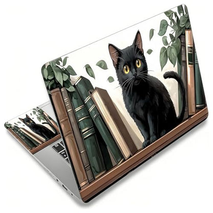 Laptop Skin Sticker Decal, Universal Reusable Vinyl Laptop Cover for 12" 13" 13.3" 14" 15" 15.4" 15.6" Notebook PC, Waterproof Scratch-Resistant with 2 Wrist Pads, Easy to Apply & Remove,Cat Bookshelf - color: Cat Bookshelf