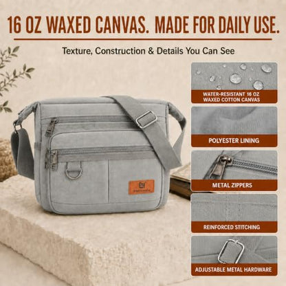 Rfid Crossbody Messenger Bag with Water Bottle Holders, 13 inch Laptop Shoulder Bag, Sling Satchel Purse w/Built-in Wallet - color: Ash Grey
