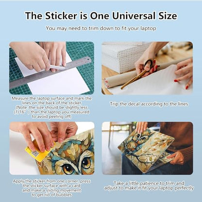 Universal Laptop Skin Sticker with 2 Wrist Pad Skins, Waterproof Scratch Resistant Vinyl Laptop Cover Decal, Cut to Fit for 11–15.6 Inch MacBook HP Dell Lenovo, Art Owl - color: Art Owl