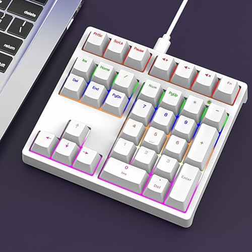 34 Keys Wired Mechanical Number Pad, USB C External Numeric Keypad with RGB Backlit Supports Directional & Shortcut Keys & Numbers for Laptop Desktop PC (White) - color: White