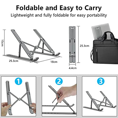 Laptop Stand, Aluminum Full Coverage Non-Slip Rubber Adjustable Ergonomic Portable Laptop Holder, Foldable Computer Stand 6 Angles Anti-Slip Riser Compatible with 4-17 inch - color: Upgrade Grey