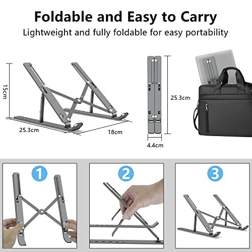 Laptop Stand, Aluminum Full Coverage Non-Slip Rubber Adjustable Ergonomic Portable Laptop Holder, Foldable Computer Stand 6 Angles Anti-Slip Riser Compatible with 4-17 inch - color: Upgrade Grey