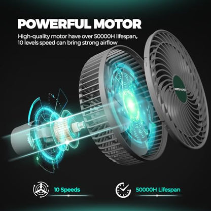 MARS HYDRO M6 Grow Tent Fan 6'', 10 Speeds Powerful Oscillating Clip Fan with Low Noise for Hydroponic Plants and Ventilation Circulation with convenient APP/WiFi Control - size: 1PC