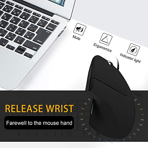 Wired Vertical Mouse, Optical Ergonomic Mouse with 4 Adjustable 800/1200/2000/3200, 5 Buttons USB Computer Mouse, Better for Large and Medium Sized Hands