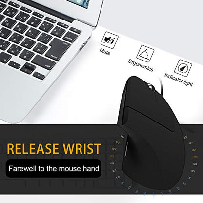 Wired Vertical Mouse, Optical Ergonomic Mouse with 4 Adjustable 800/1200/2000/3200, 5 Buttons USB Computer Mouse, Better for Large and Medium Sized Hands