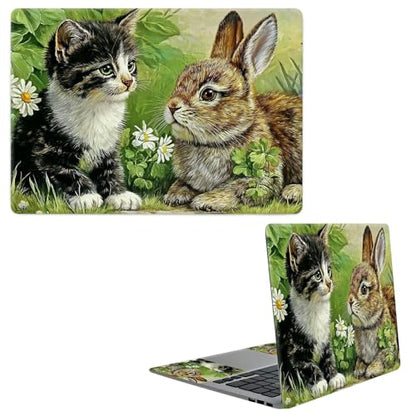 Laptop Skin Sticker Decal, Universal Protective Cover Fit 12 13 14 15.6 Inch Notebook, Reusable Water-Resistant Vinyl Decal w/ 2 Wrist Pads for Business Travel Office, Cat Rabbit - color: Cat Rabbit