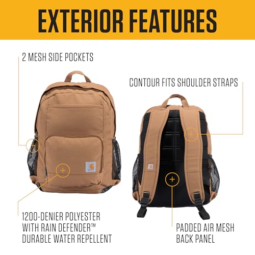 Carhartt 23L Single-Compartment Backpack, Durable Pack with Laptop Sleeve and Duravax Abrasion Resistant Base, Carhartt Brown - color: Carhartt Brown