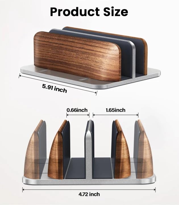 LOXP Vertical Laptop Stand, Dual Slot Wooden + Aluminum Laptop Holder | Desktop Adjustable MacBook Stand, Adjustable Base, for MacBook Pro/Air, (up to 17.3-inch All laptops) - color: silver
