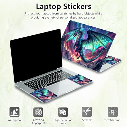 Laptop Skin Sticker Decal, Universal Reusable Vinyl Laptop Cover for 12" 13" 13.3" 14" 15" 15.4" 15.6" Notebook PC, Waterproof Scratch-Resistant with 2 Wrist Pads, Easy to Apply & Remove,K Dragon - color: K Dragon