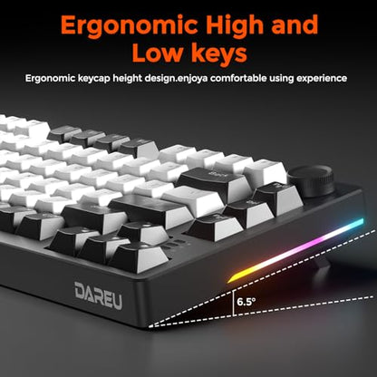 DAREU EK75 Wired Mechanical Keyboard,75% Keyboard with Volume Knob,Gasket Mount Mechanical Gaming Keyboards,81 Keys Rainbow Backlit,PBT Keycaps,Linear Dream Switch for PC Laptop Windows(Black-White) - color: Black-White