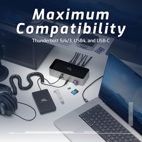OWC Thunderbolt 5 Dock 11-Port Connectivity Solution | 4x Thunderbolt 5 80/120Gb/s - 140W PD - 2x USB-A (10Gb/s) - USB-A (5Gb/s) - 2.5GbE - SD & microSD reader - Audio in/out - size: DOCK, style: Thunderbolt 5