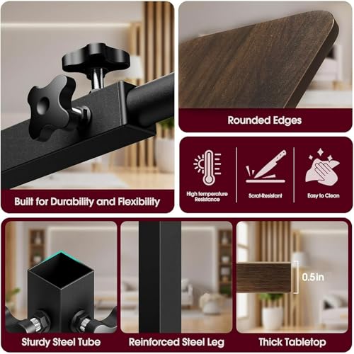 TV Tray Table for Couch, 360° Swivel & Height Adjustable C-Shaped End Table Slides Under Sofa – Space-Saving Laptop Desk & Snack Stand, Laptop Desk & Side Table for Small Spaces, Rustic Brown