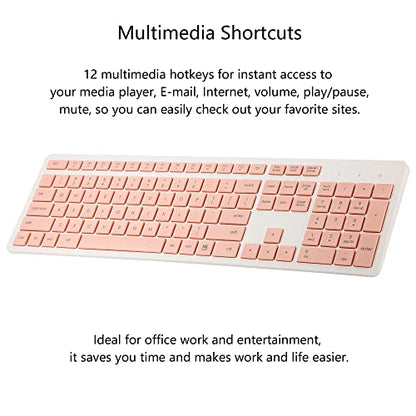 Wireless Keyboard and Mouse Combo, 2.4G Silent Cordless Keyboard Mouse Combo for Windows Chrome Laptop Computer PC Desktop, 106 Keys Full Size with Number Pad, 1600 DPI Optical Mouse (Pink)
