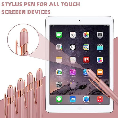 MengRan Rose Gold Pens with Stylus Tip, Black Ink, 12 Pack | Medium Point, 2 in 1 Click Ballpoint Pens & Stylus Pens for Touch Screens