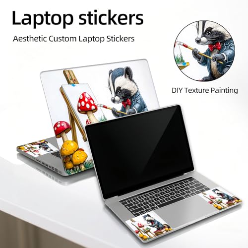 Universal Laptop Skin Sticker Decal, 12"-15.6" Aesthetic Vinyl Wrap, Badger Painting Mushroom Waterproof Notebook Cover Art Protector for MacBook HP Dell Lenovo, Fits 13" 14" 15" 15.6" - color: Badger Painting Mushroom