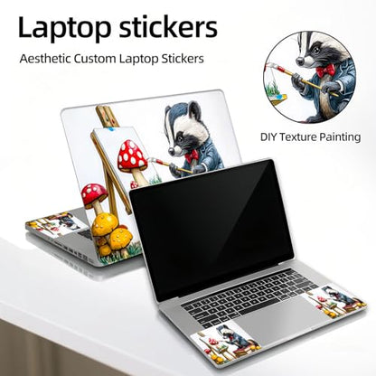 Universal Laptop Skin Sticker Decal, 12"-15.6" Aesthetic Vinyl Wrap, Badger Painting Mushroom Waterproof Notebook Cover Art Protector for MacBook HP Dell Lenovo, Fits 13" 14" 15" 15.6" - color: Badger Painting Mushroom