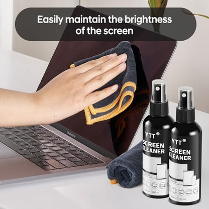 YTT Screen Cleaner Spray, Large Bottle Screen Cleaner kit | 2×100ml portable spray bottles, lint-free cloth, streak-free cleaner for LCD LED OLED TV, laptop, phone, car screen