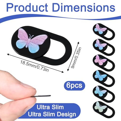 6 Pcs Camera Cover Slide Laptop Camera Privacy Cover Slide 0.73''x0.35'' Butterfly Design Webcam Cover-Slide for Smartphone Laptop Desktop Computer Tablet to Protect Your Privacy Security