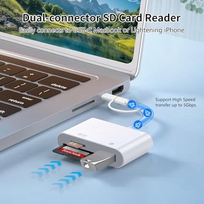 SD Card Reader for iPhone | 3 Slots, Dual Connectors, Card Adapter - size: 3-slots