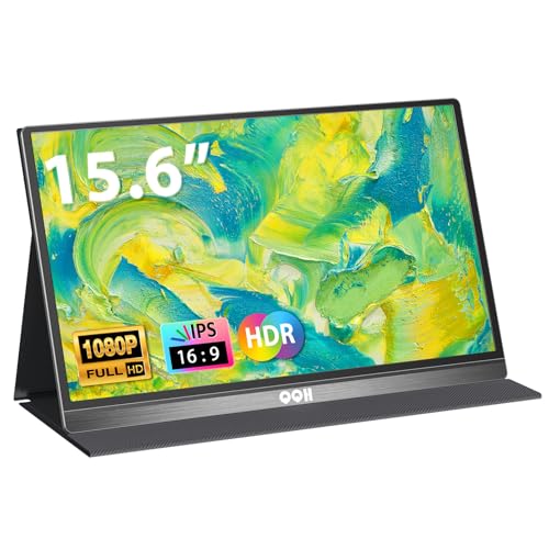 QQH Portable Monitor, 15.6 Inch FHD 1080P USB C HDMI Alloy Travel Monitor for Laptop with Smart Cover & Built-in Speaker, Plug & Play Ultra Slim Second Monitor for Laptop PC Phone Mac - color: Gray