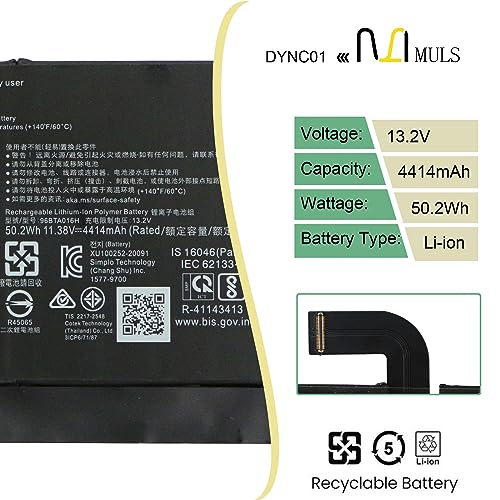MULS 96BTA016H DYNC01 Laptop Battery for Microsoft Surface Pro 8 1983 1982 | 96BTA015H 11.38V 4414mAh 50.2Wh with Tools, Perfect Compatibility, Extended runtime, Multi-Protection Safety