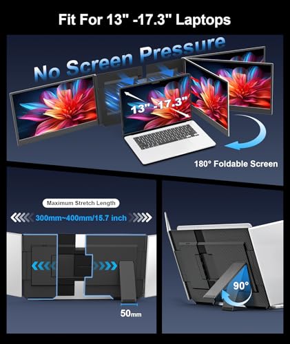 15.6" Laptop Screen Extender, FHD 1080P IPS Triple Portable Monitor | Fits 12"–17.3" Laptops, Ultra-Slim Travel Monitor, USB-C & HDMI Plug & Play, Compatible with Windows/Mac/Android - color: Silver