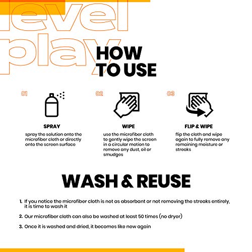 Levelplay Screen Cleaner Kit – Fingerprint-Resistant Touchscreen, Monitor & Lens Cleaner, Alcohol- and Ammonia-Free, Washable Microfiber Wipe (Small), 25 mL (0.85 fl oz) Spray Bottle - size: 25ml Travel Kit