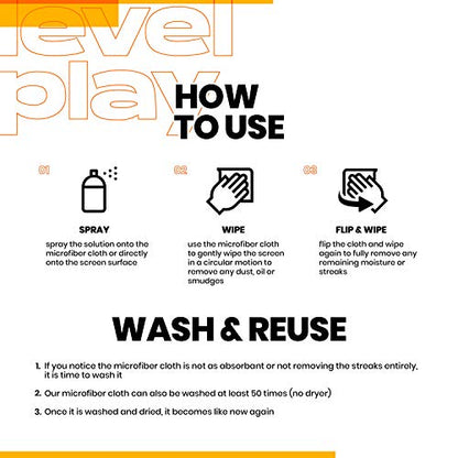 Levelplay Screen Cleaner Kit – Fingerprint-Resistant Touchscreen, Monitor & Lens Cleaner, Alcohol- and Ammonia-Free, Washable Microfiber Wipe (Small), 25 mL (0.85 fl oz) Spray Bottle - size: 25ml Travel Kit