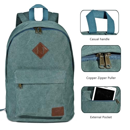 Canvas College Laptop Backpack, Durable Rucksack Travel Notebook Bag Backpack Book Bag for Men Women Turquoise Factory Directly - color: Turquoise
